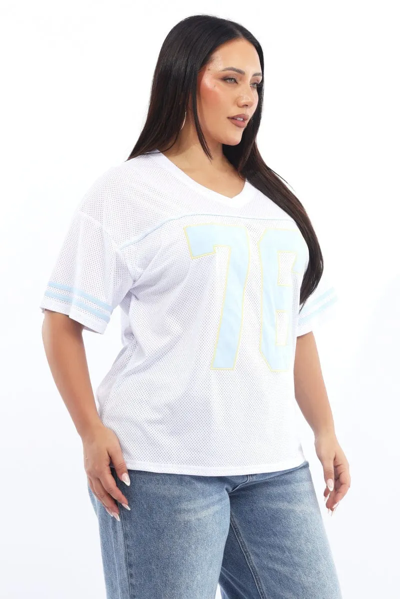 White Graphic T-shirt Short Sleeve V-neck Modern Trend Look