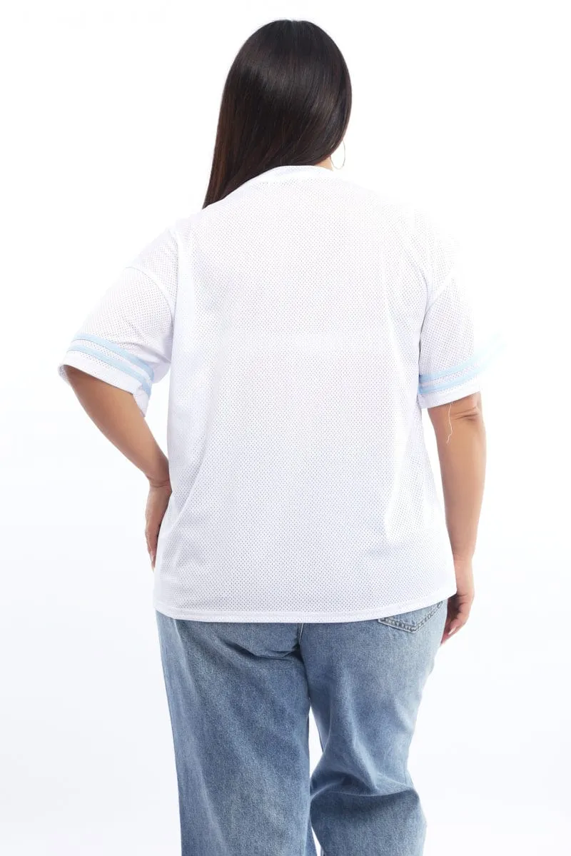 White Graphic T-shirt Short Sleeve V-neck Everyday Fashion Sporty Top