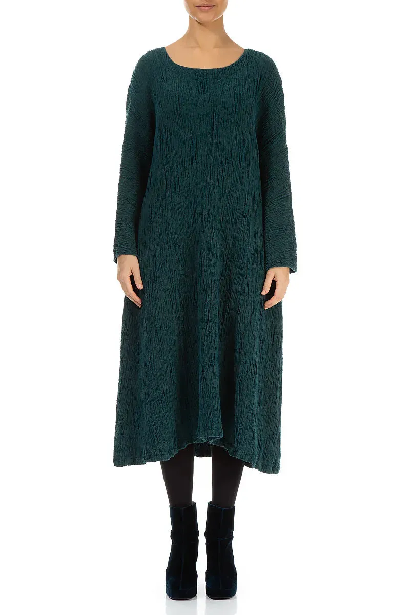 Flared Peacock Textured Silk Linen Dress HighVisibility