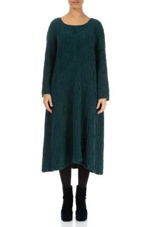 Flared Peacock Textured Silk Linen Dress HighVisibility