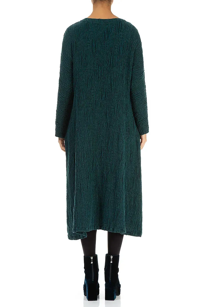 Flared Peacock Textured Silk Linen Dress Boho Light