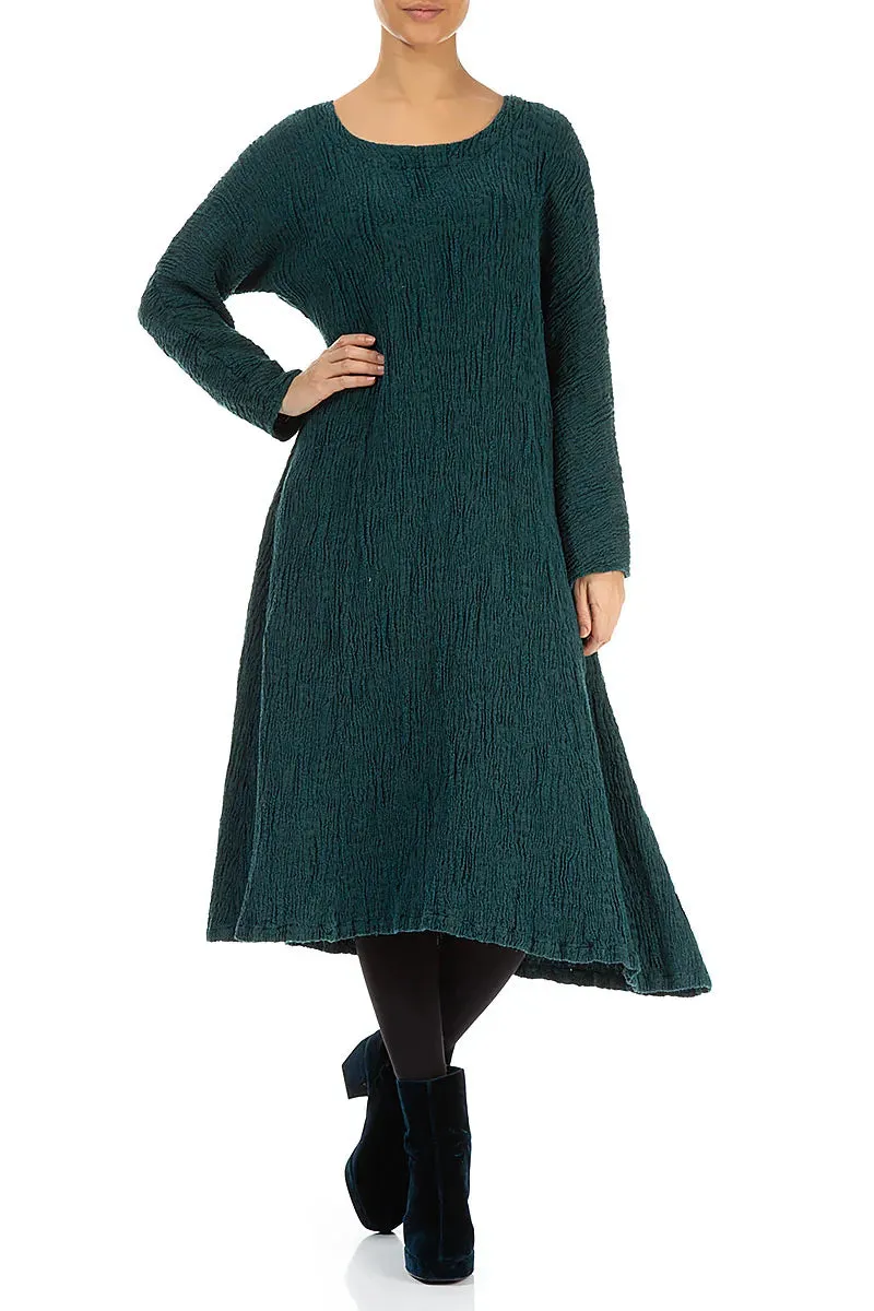 Flared Peacock Textured Silk Linen Dress Photo Glam