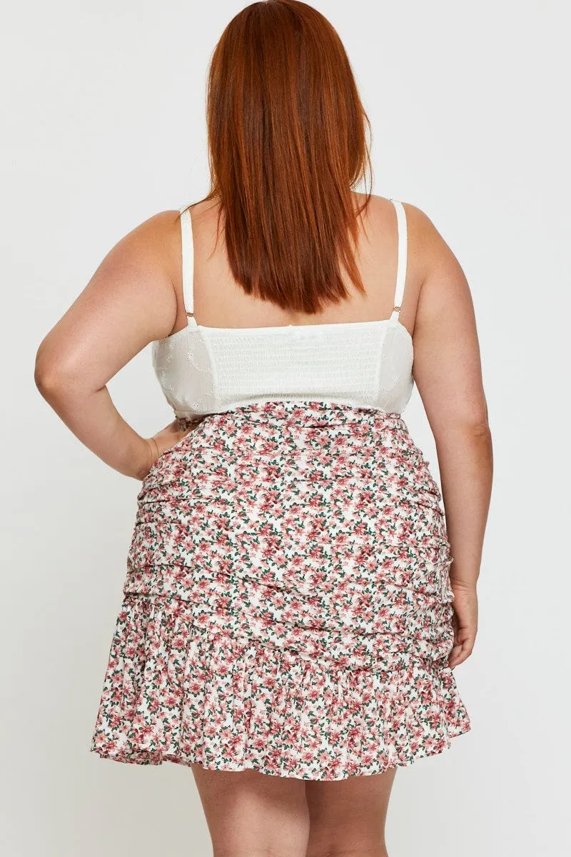 Floral Print Mini Skirt Ruffle Hem Daily Fashion Street Look