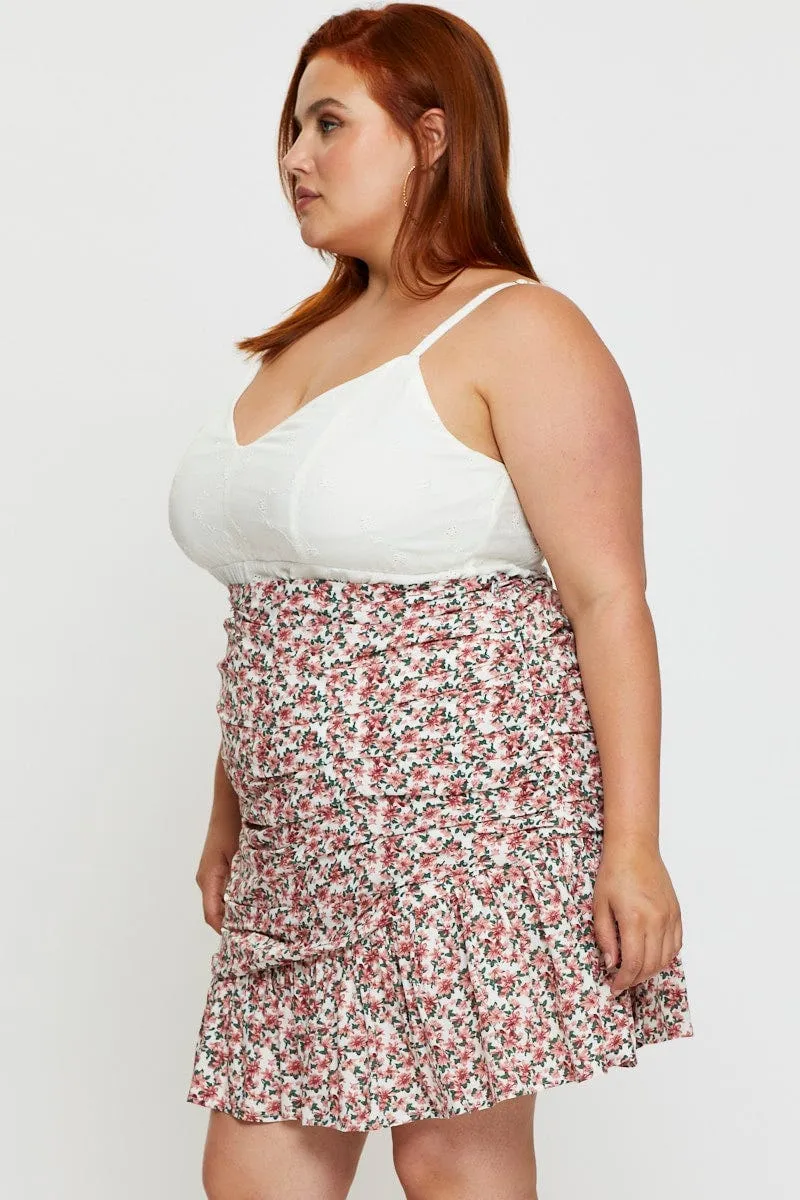 Maximalist look Floral Print Mini Skirt Ruffle Hem