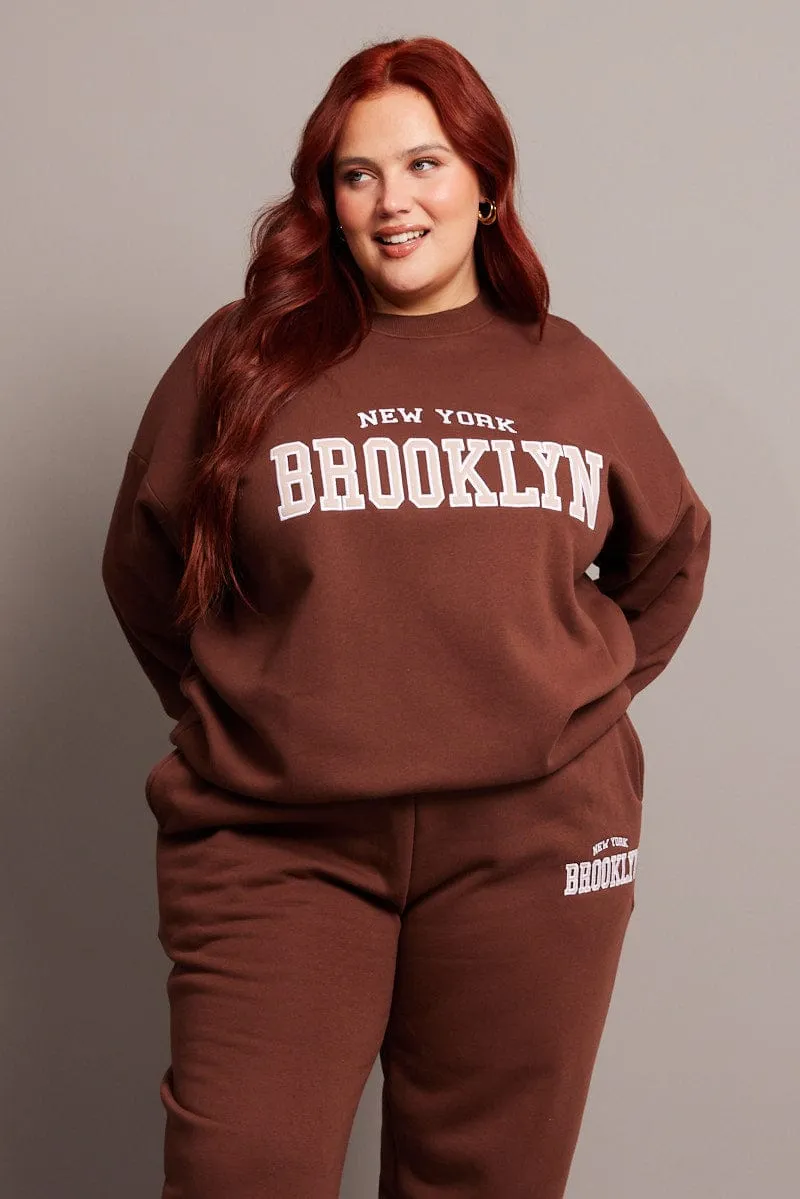 Brown Oversized Sweater Long Sleeve Crew Neck product birthday allure Fleece