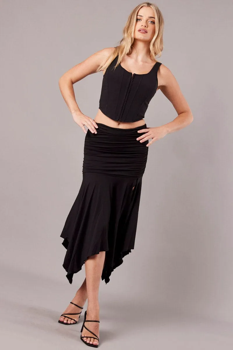 Everyday Comfort Streetwear Look Black Handkerchief Midi Asymmetric Skirt