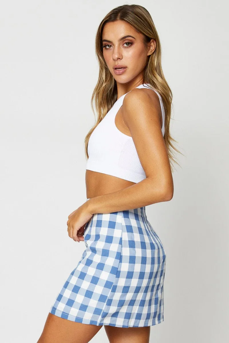 Side Pockets Check Mini Skirt High Rise