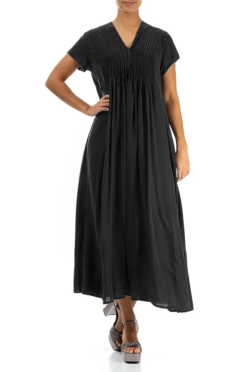 Romantic Black Silk Bamboo Dress Play Mode Layering Piece