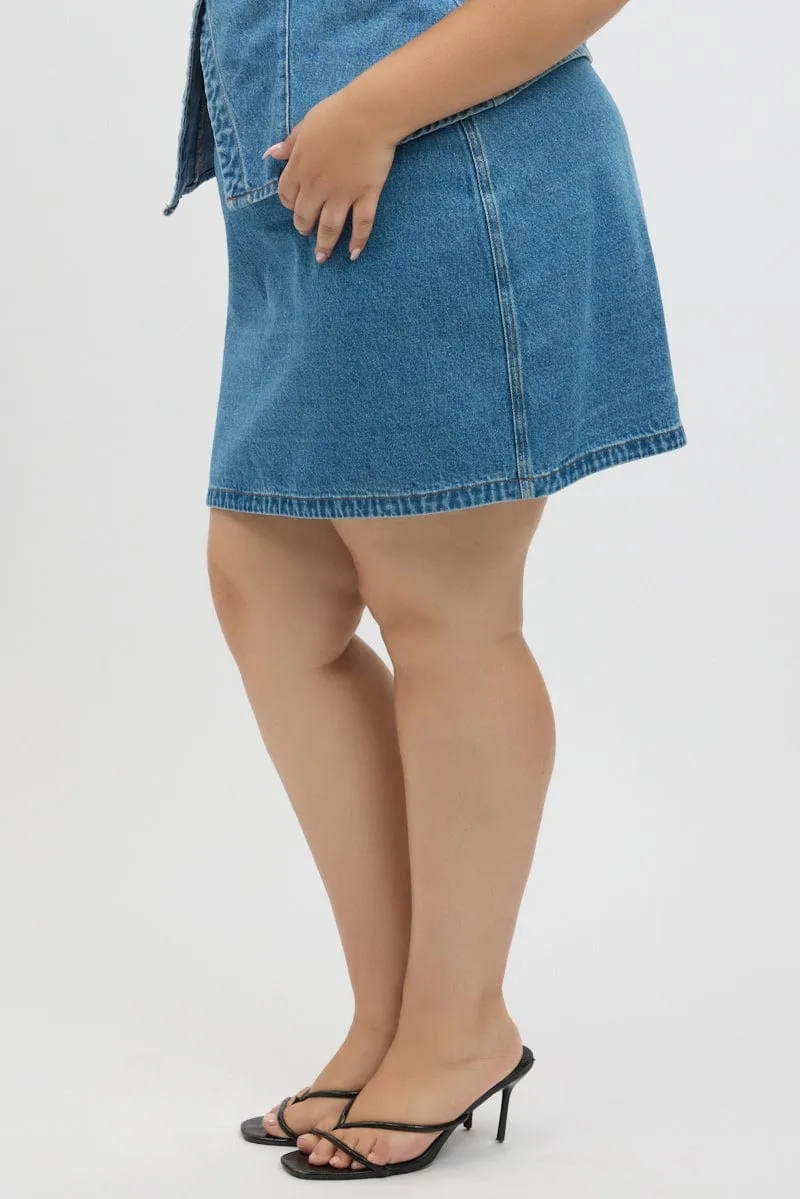Denim A Line Topstitch Mini Skirt Luxury Finish