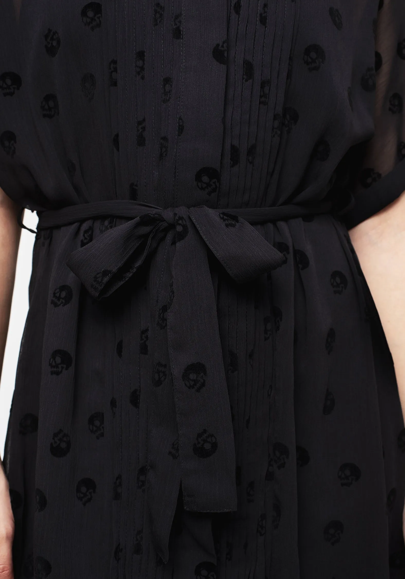Weather Ready Orbit Light Bones Flocked Pintuck Chiffon Midi Shirt Dress