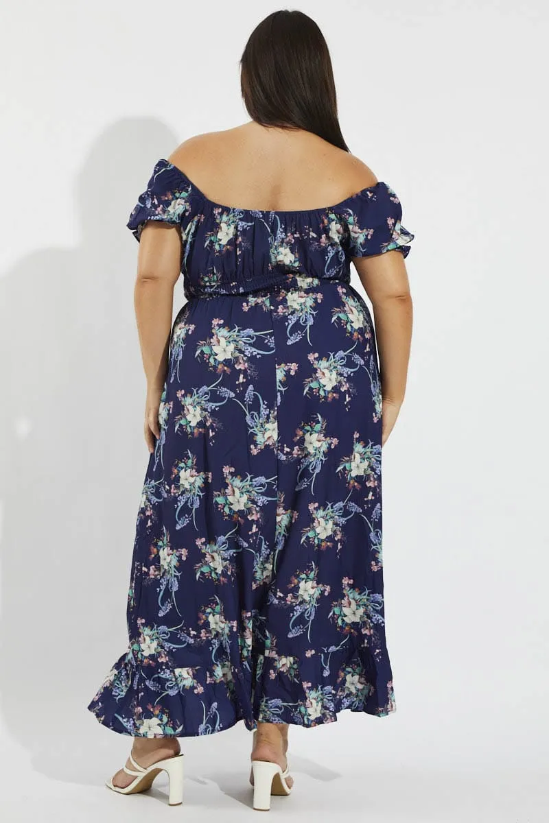 Soft Texture Multi Floral Tie Front Shirred Waist Midi Dress