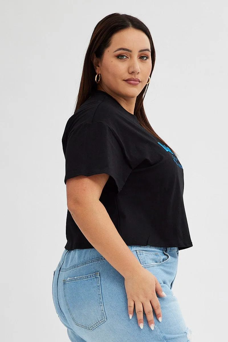 Black Graphic T-shirt Embroidered Monaco Short Sleeve Sustainable production Formal Elegance