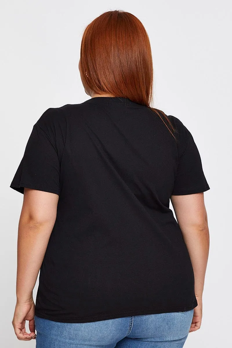 Travel Light Modern Style Black Graphic T-shirt Rock Tour Crew Neck Short Sleeve