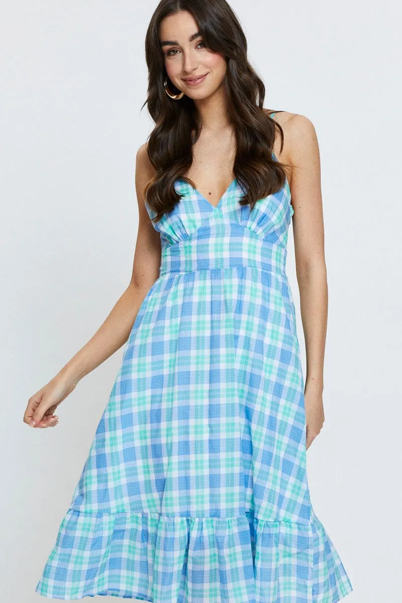 Check Midi Dress Sleeveless Pine Grove