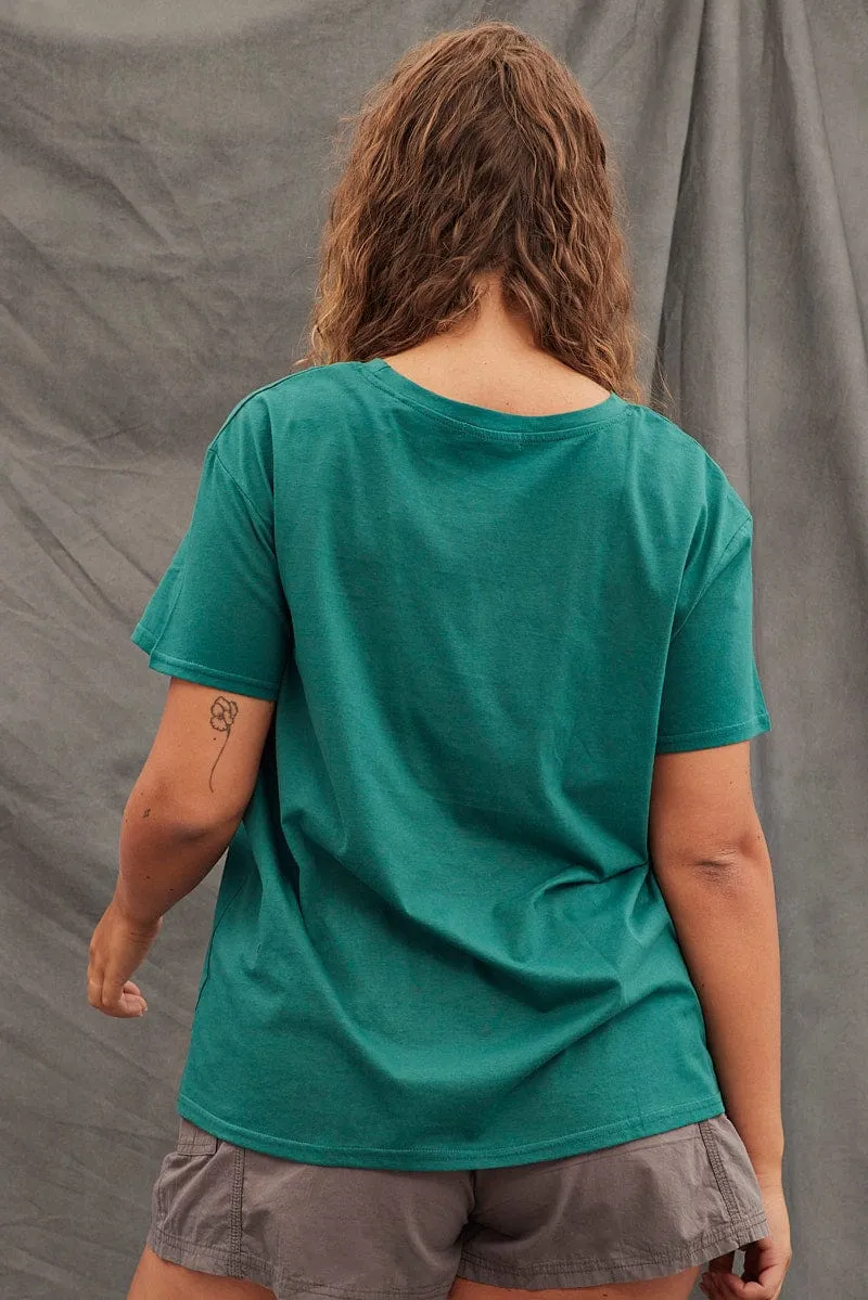 Green Graphic T-shirt Grand Prix Cotton Jersey VintageWashEffect