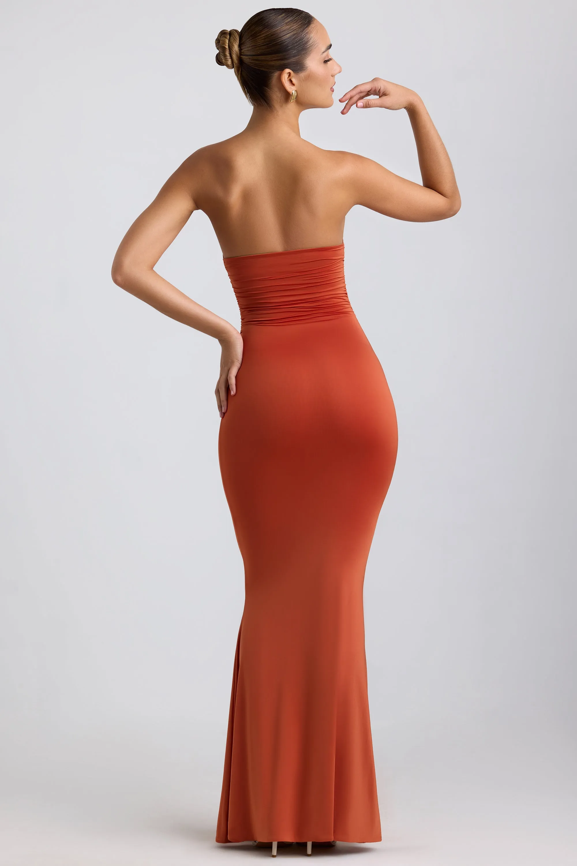 Slinky Jersey Hardware Detail Strapless Maxi Dress in Burnt Orange Mustard Pop The elegant fit of this dress enhances your figure while providing plenty of comfort