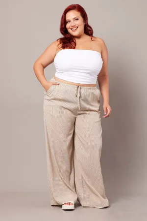 Beige Geo Wide Leg Pants High Rise Breathable fabric Cozy Look