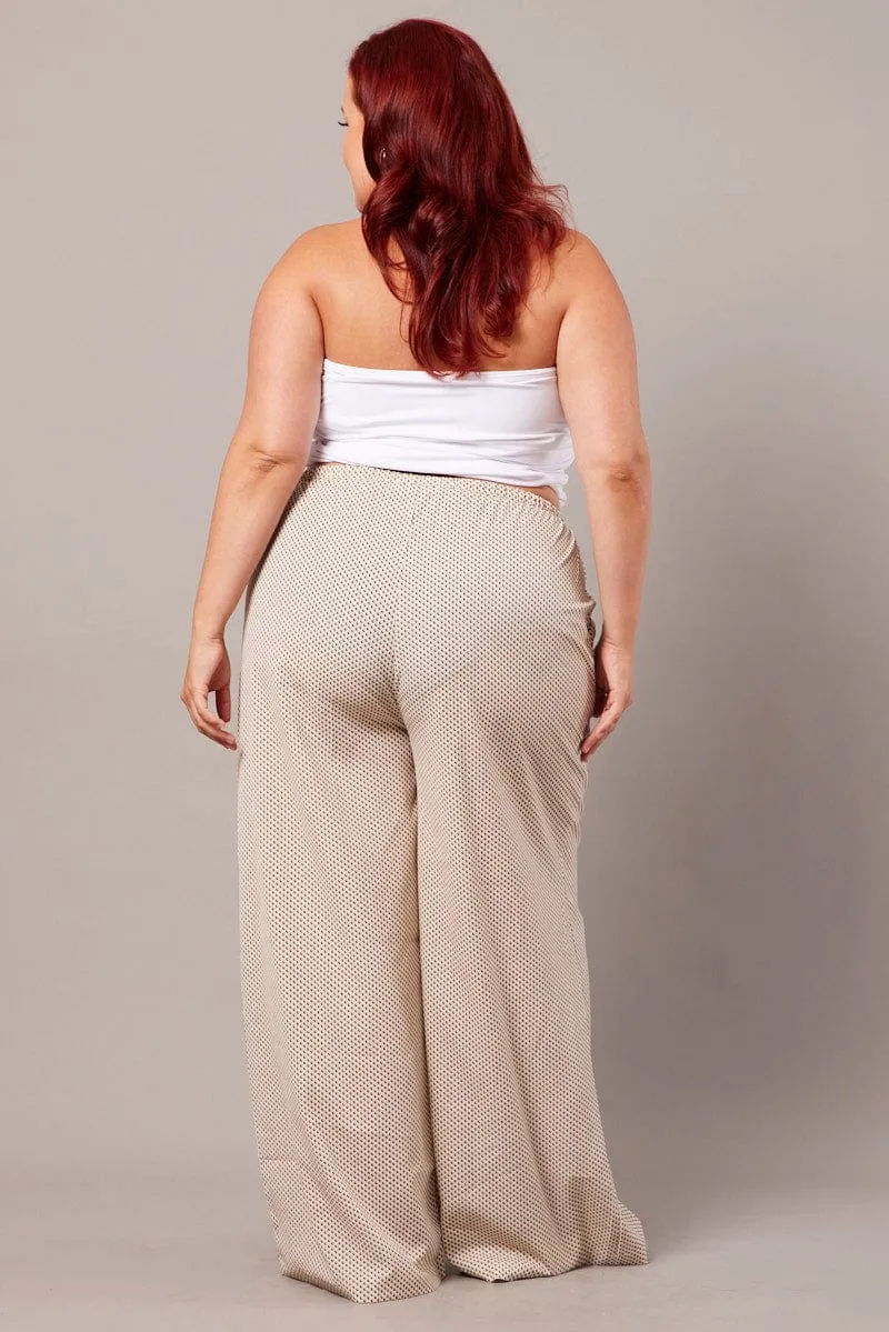 Beige Geo Wide Leg Pants High Rise Modern Style