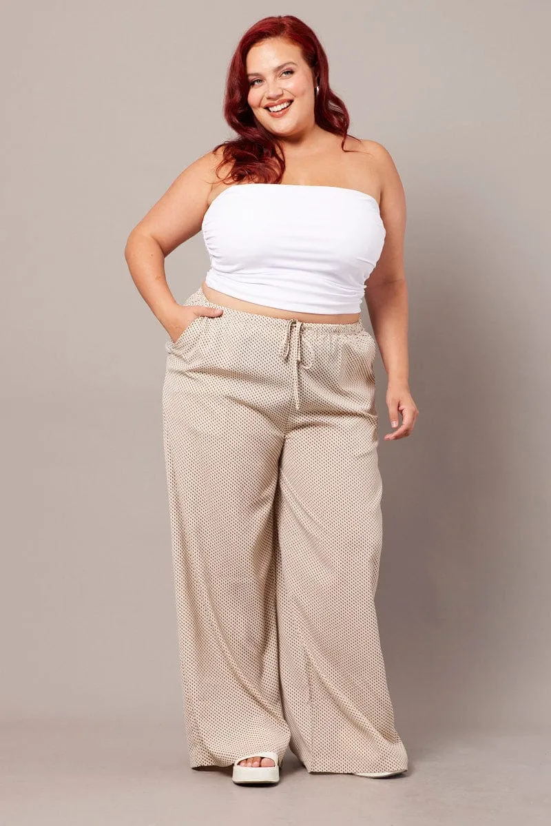 Beige Geo Wide Leg Pants High Rise Breathable fabric Cozy Look