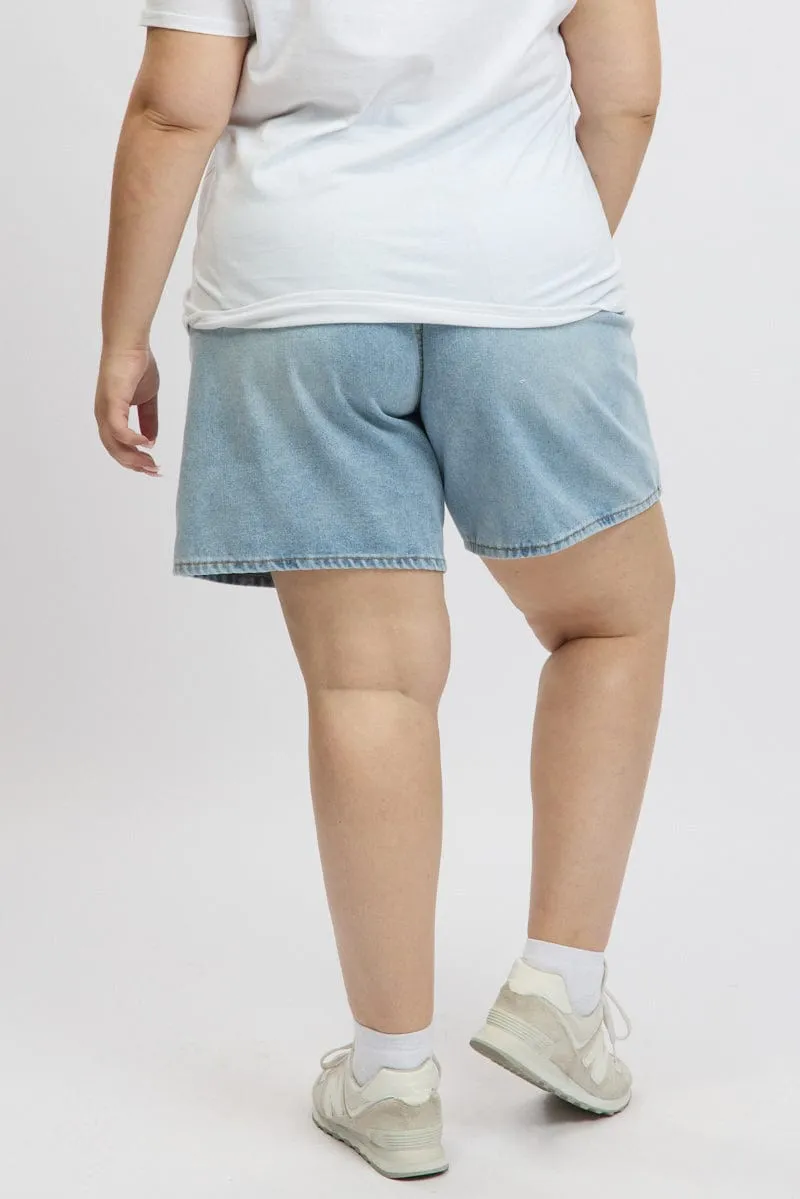 Calm Wave Denim Jort Shorts High Rise