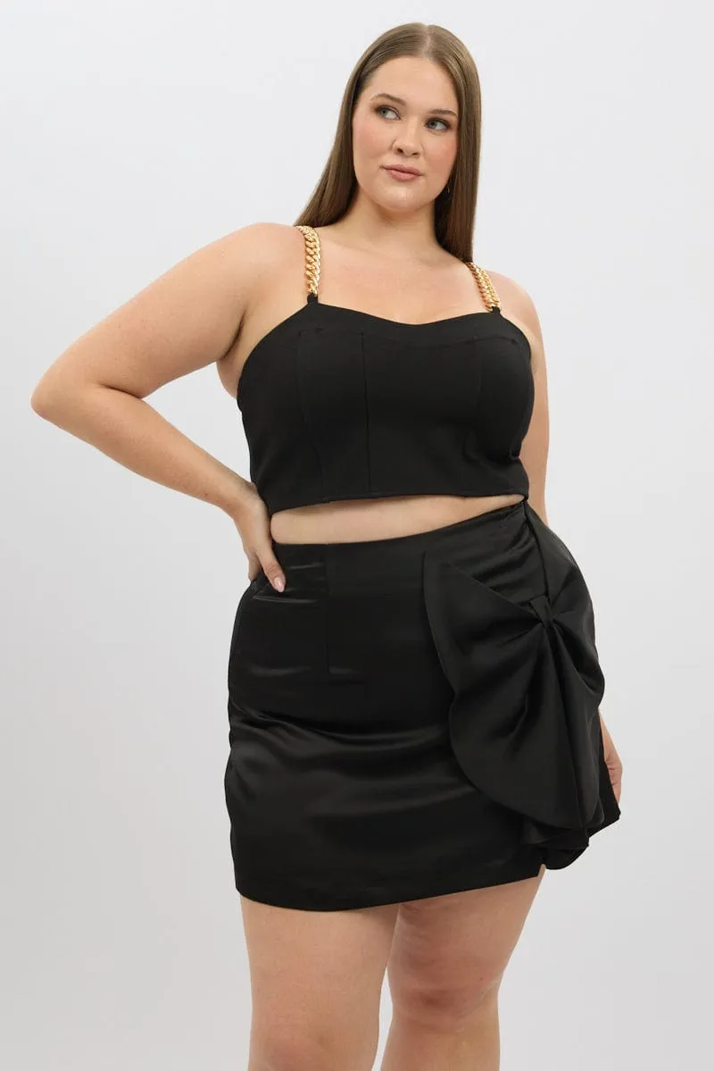 Neutral Look Black Bow Mini Skirt