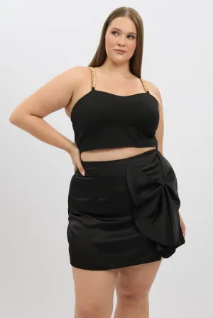 Neutral Look Black Bow Mini Skirt
