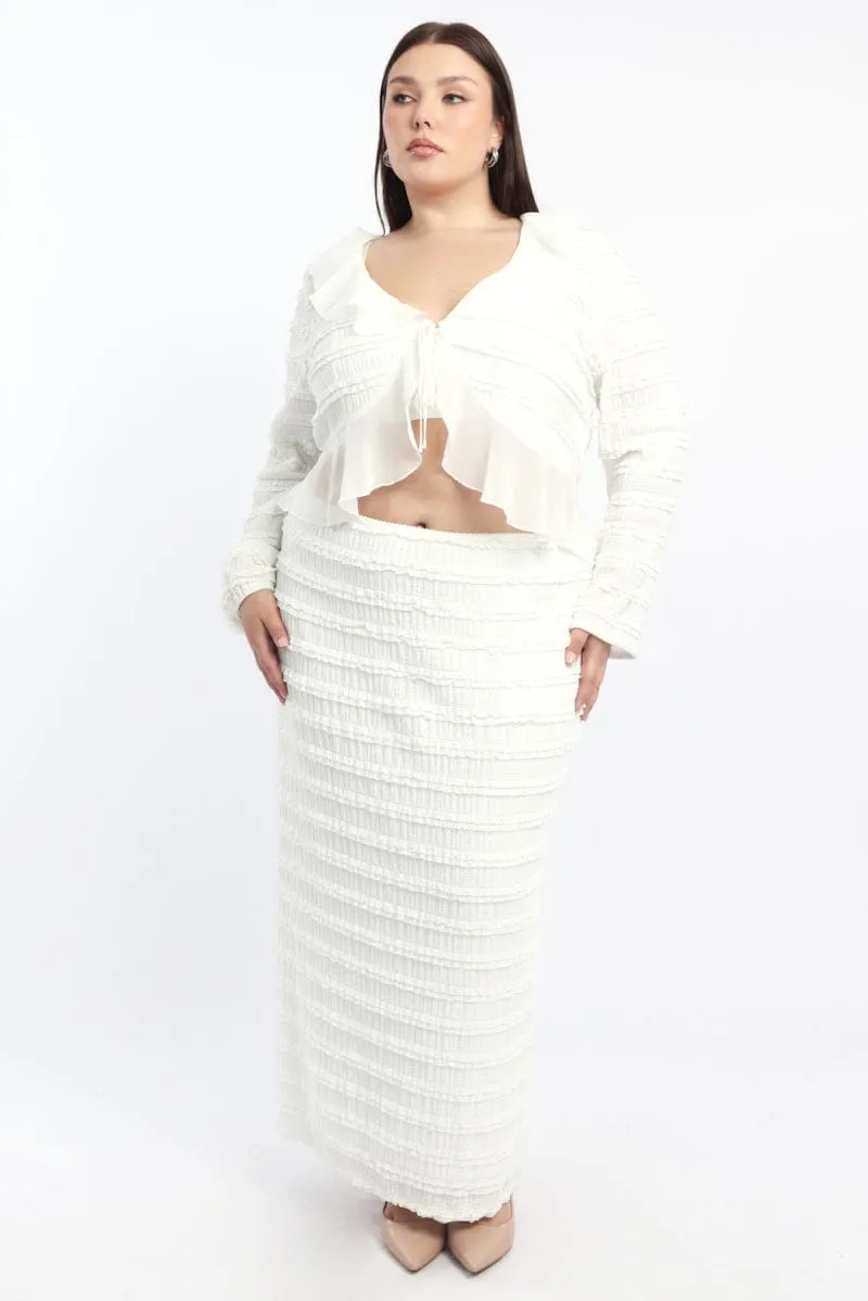 Texture Shot White Lace Maxi Skirt With Waist Trim