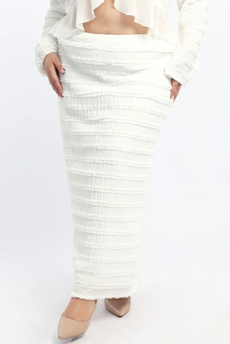 Subtle Details Sleek Vibe White Lace Maxi Skirt With Waist Trim