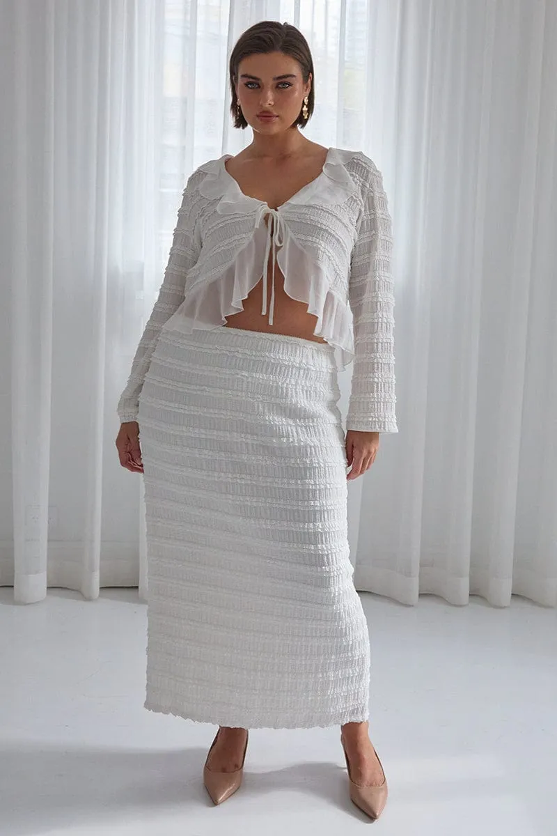 Simple Motion White Lace Maxi Skirt With Waist Trim