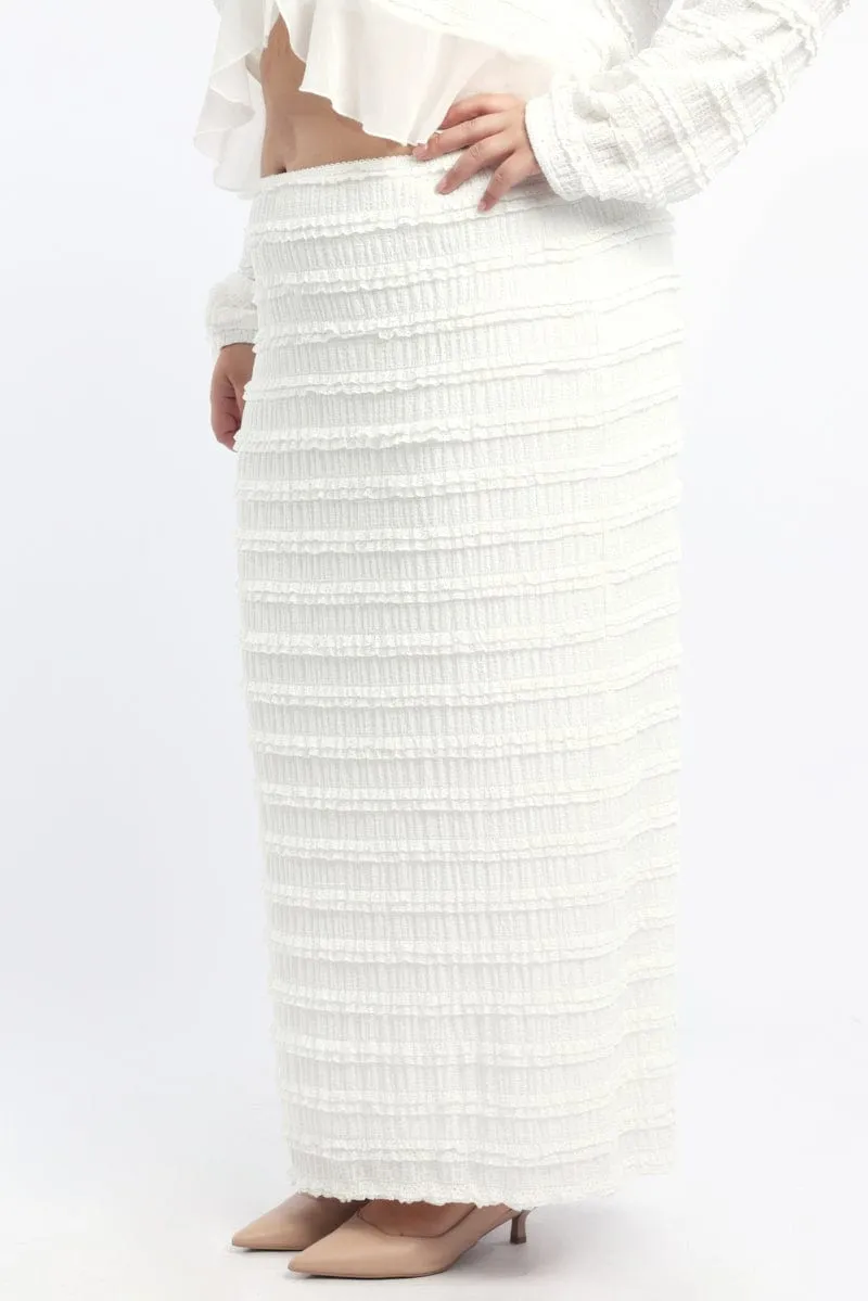 White Lace Maxi Skirt With Waist Trim Soft Vibe