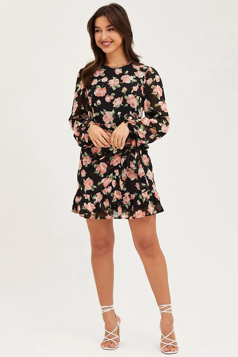 Hope Fit Timeless Blazer Print Wrap Dress Long Sleeve Mini Ruffle