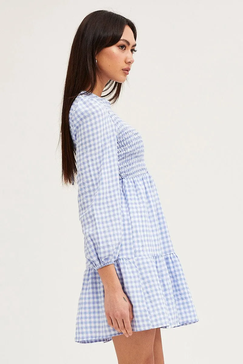 Check Shirred Bust Mini Dress Beat Edge Light and comfy mini