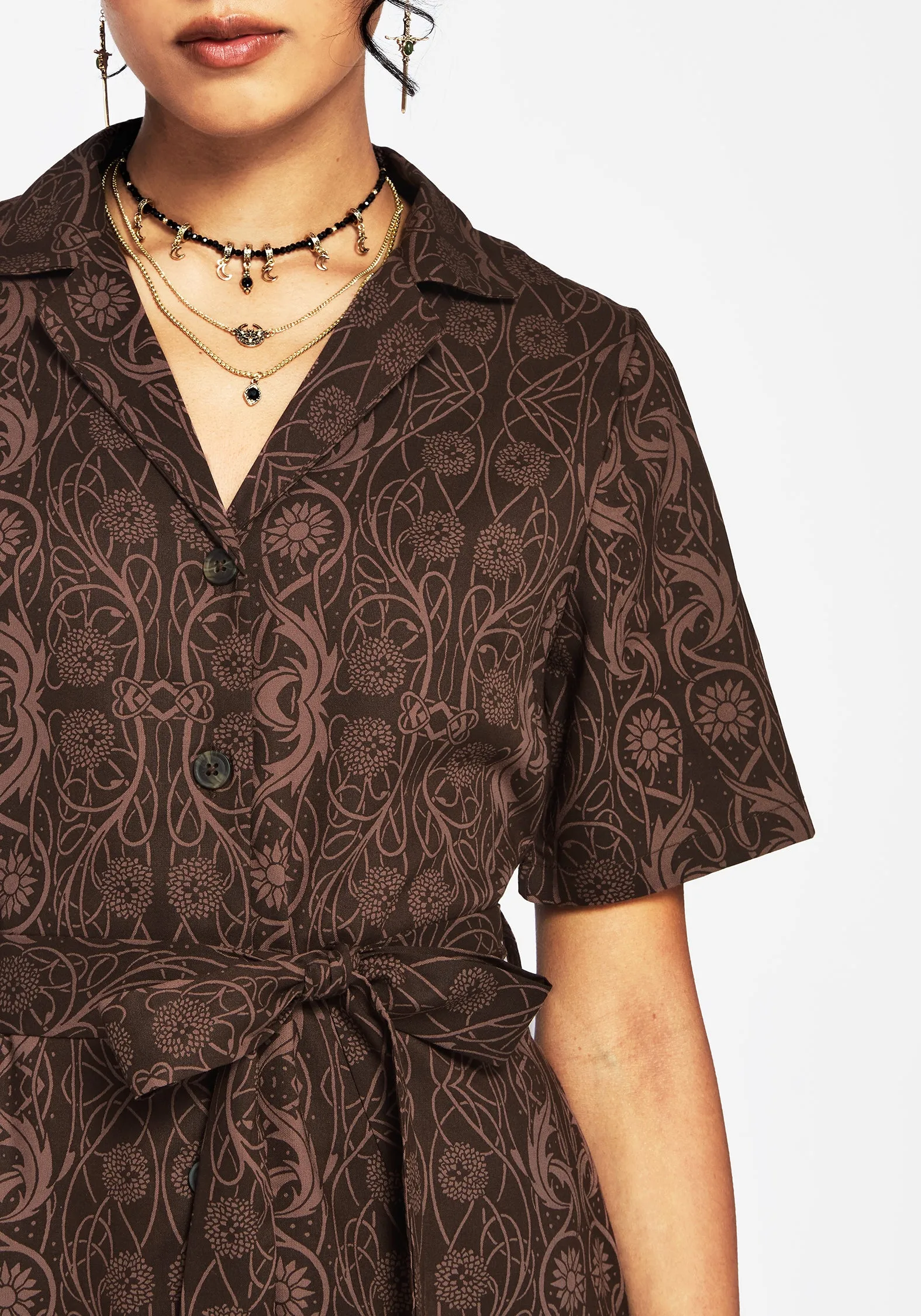 Fianna Button Front Mini Dress - Brown Eco Friendly Dye Star Beat