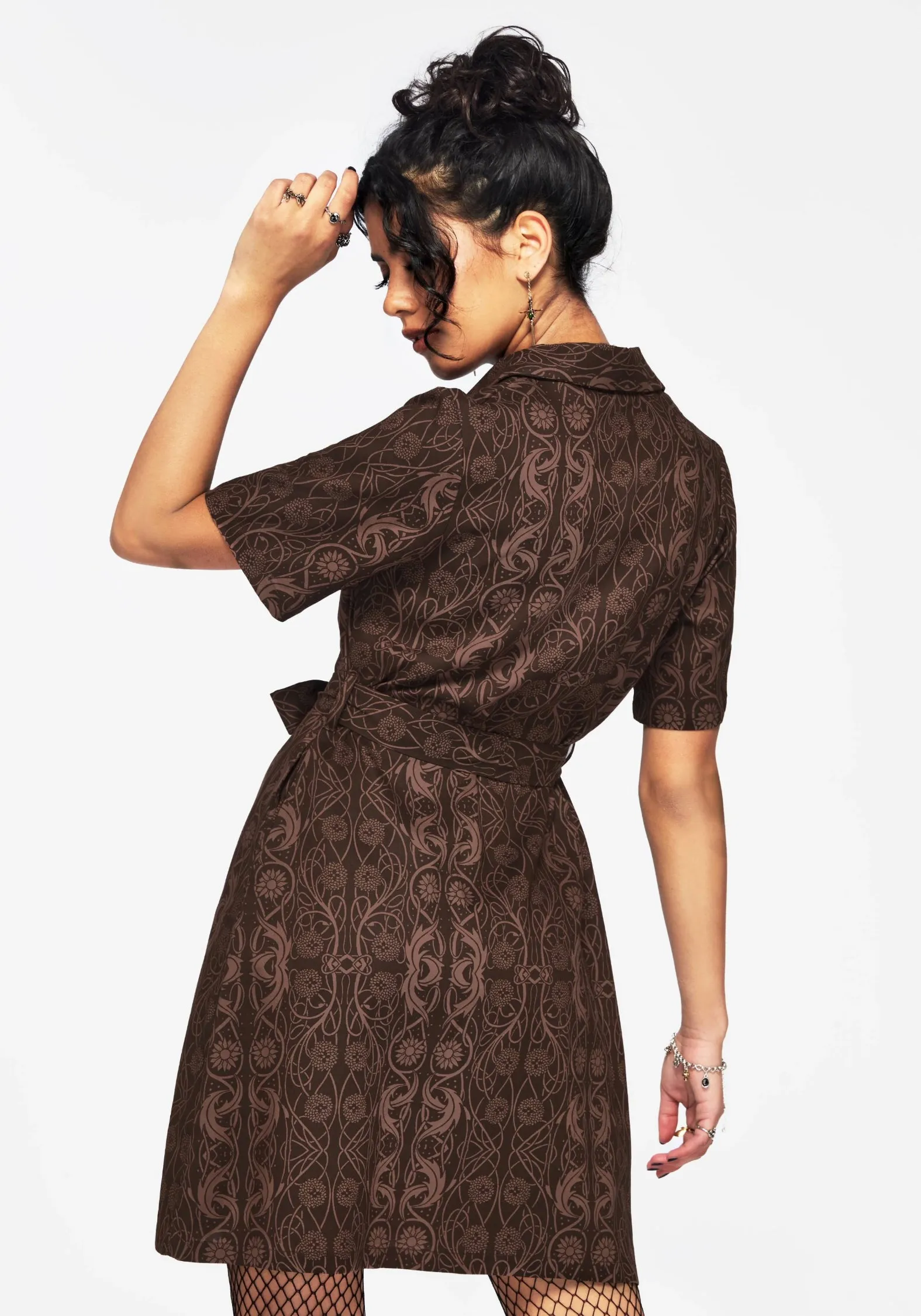 Fianna Button Front Mini Dress - Brown Stage Soft Urban Pop