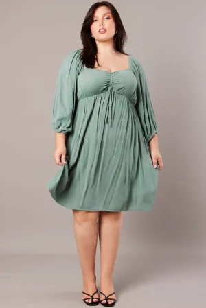 Photo Ready Green Crinkle Ruched Drawstring Mini Dress
