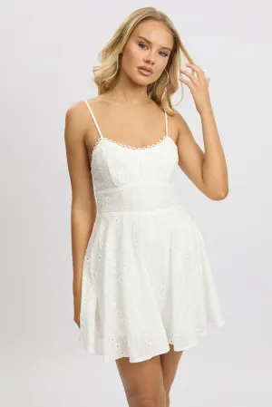 White Fit And Flare Dress Mini Eyelet Fabric Party Soft Soft-touch summer dress