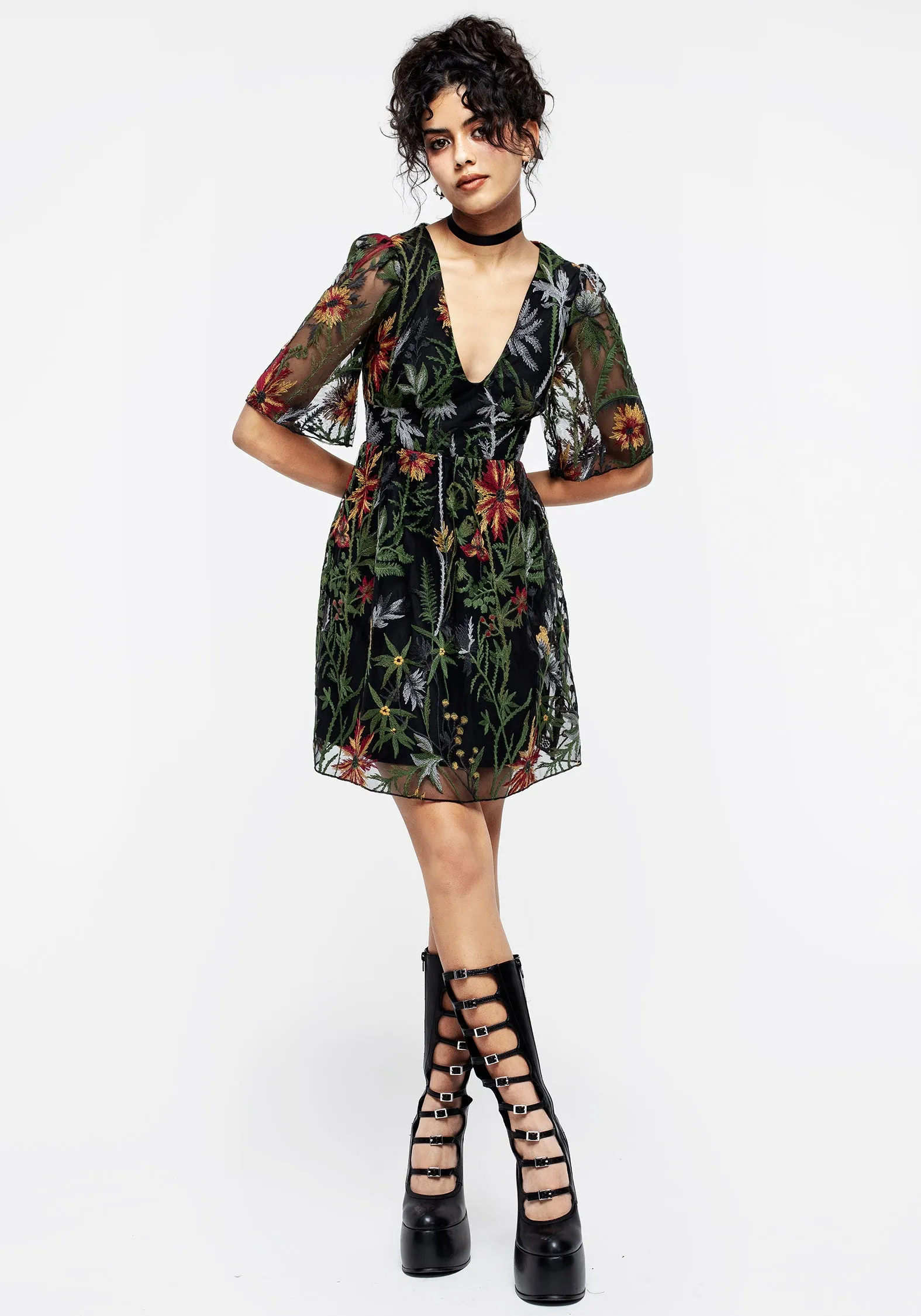Wildflower Embroidered Mesh Mini Dress Scene Sharp Fun Edge