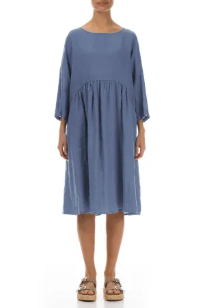 Flared Blue Nova Linen Midi Dress Easy Fit