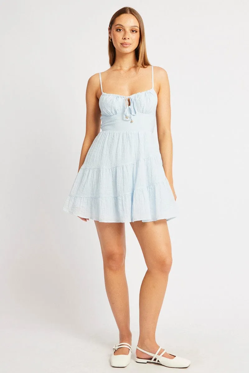 Floral Chic Design Sassy Pop Blue Fit And Flare Dress Mini Tiered