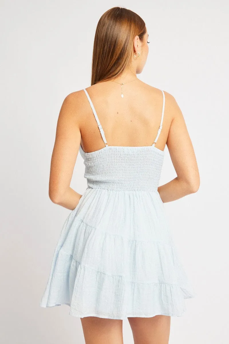 Trendy Outfit Blue Fit And Flare Dress Mini Tiered
