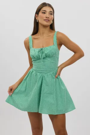 Classic casual mini dress Green Check Fit And Flare Dress Mini