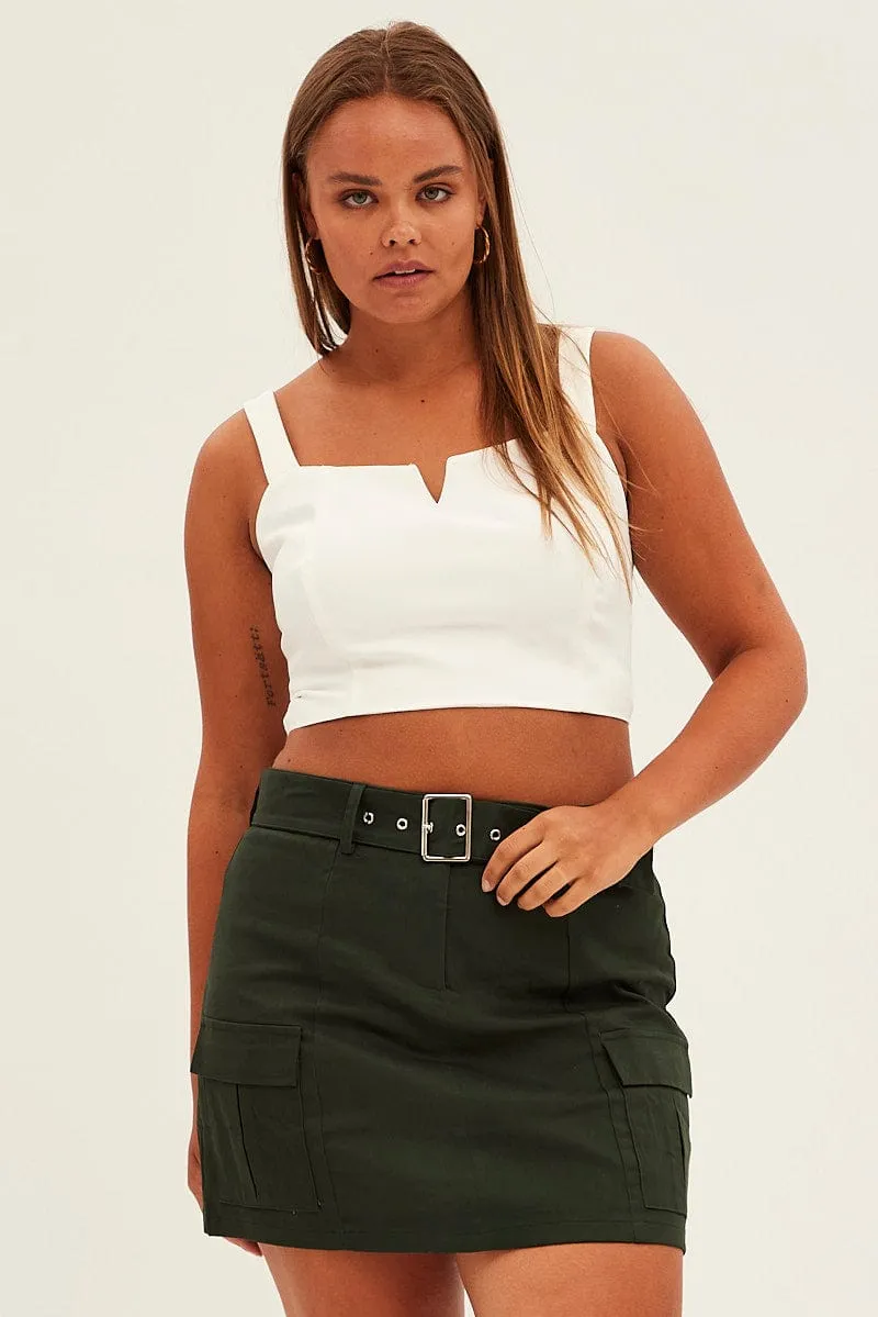 Green Cargo Skirt Belted Mini Cotton Odor Resistant Treatment