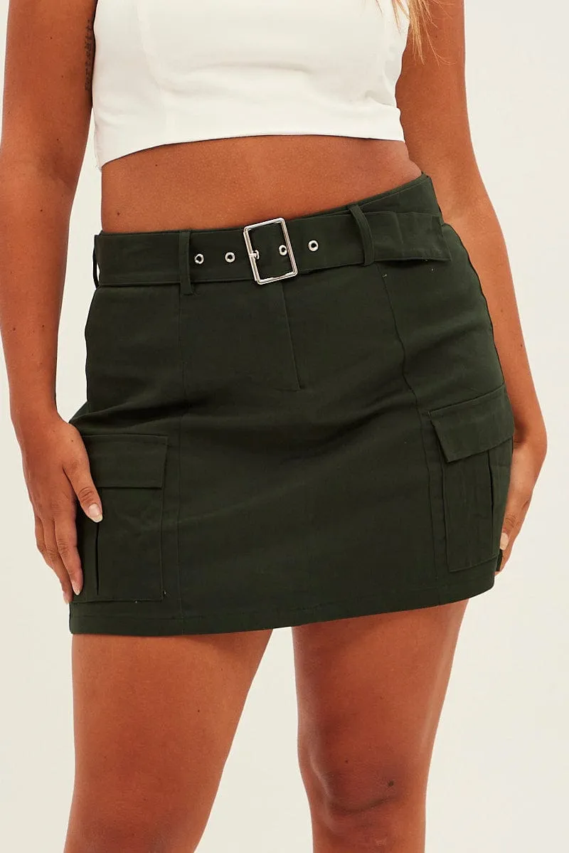 Green Cargo Skirt Belted Mini Cotton Bohemian vibe