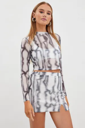 Cozy Vibes Black Abstract Mini Skirt High Rise Mesh