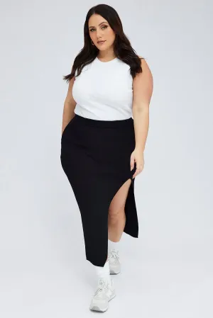 Clean Mood Black Knit Skirt Front Split Bodycon
