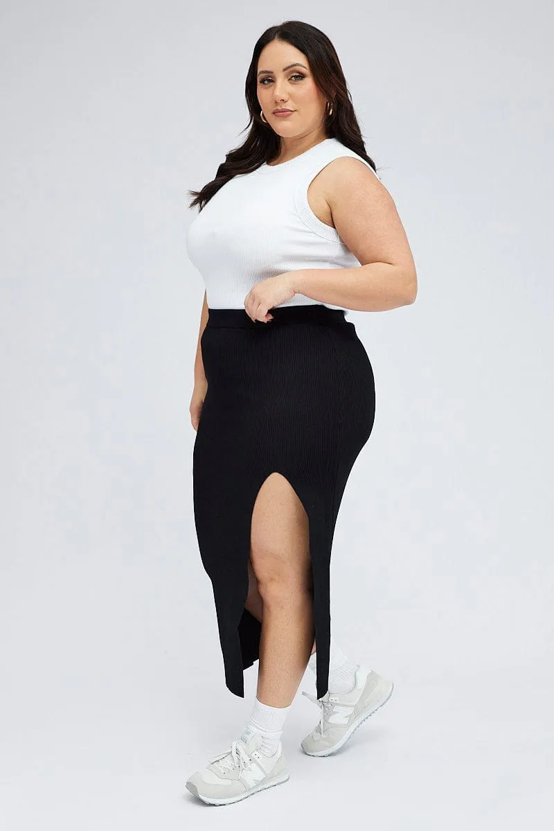 Black Knit Skirt Front Split Bodycon Smart Edge