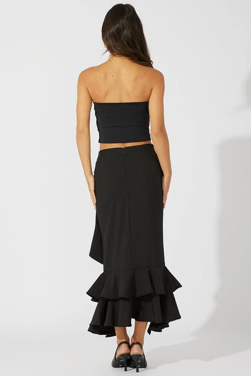 Limited Quantity Animal Print Black Midi Skirt Layered Ruffles