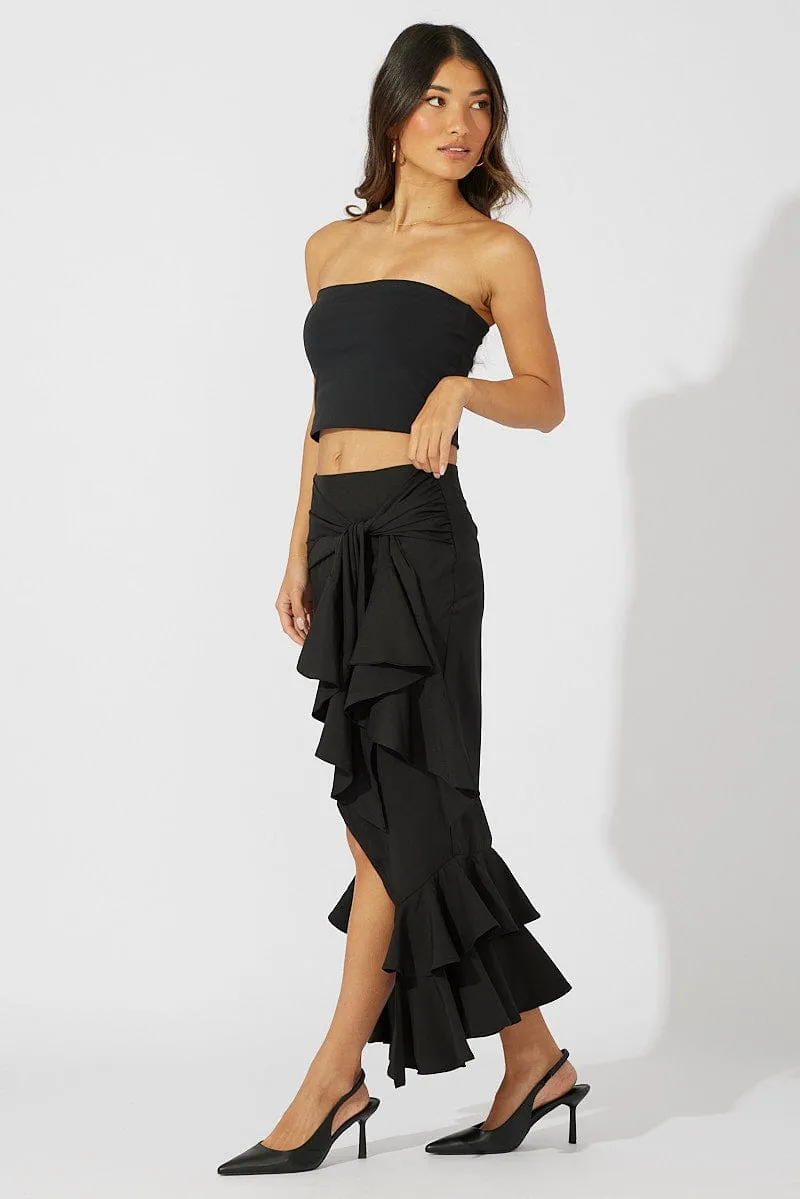 Black Midi Skirt Layered Ruffles Subtle Look Art Gallery Visit