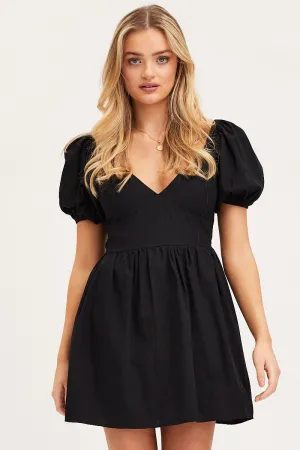 Black Mini Dress Short Sleeve Travel Core Versatile Scarf