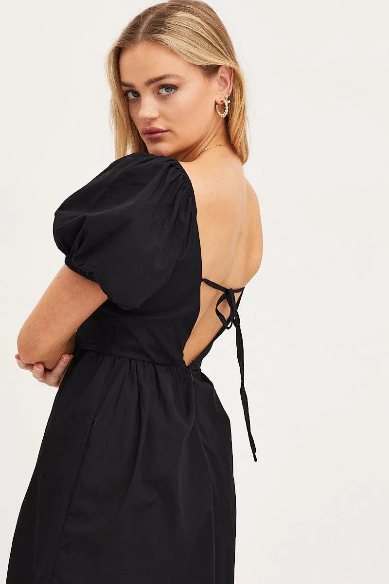 Black Mini Dress Short Sleeve Light Rush Easy-care playful dress